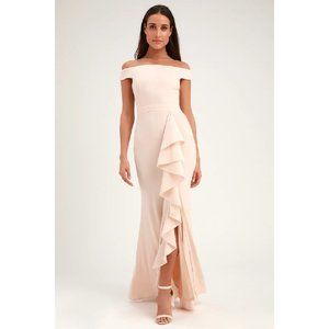 Lulus Mila Cream Ruffled Off-the-Shoulder Maxi Dress